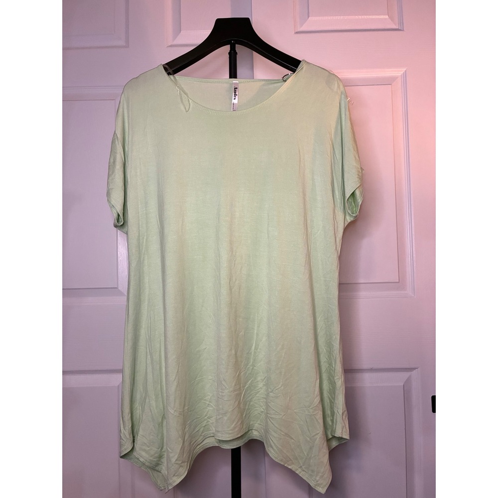Azules Mint Green Sharkbite Hem Tunic Top Short Sleeve Rayon Blend Large